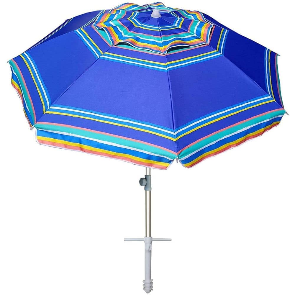 7 ft. Beach Umbrella, UPF 50+ Windproof Parasol with Sand Anchor, Vent, Tilt & Carry Bag, Blue Striped Canopy price history on PriceWatchPro