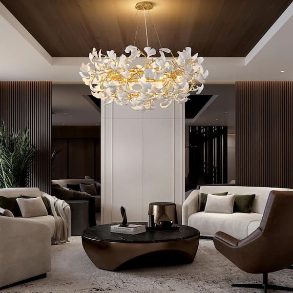 YUYI 47in. 16-Light Gold Chandelier, Luxury Ginkgo Branch