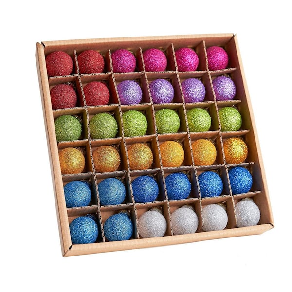 36 Piece 1 in. Christmas Mini Glitter Glass Balls Ornaments, Multicolor Xmas Hanging Ball for Christmas Tree Decoration