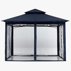 11 ft. x 11 ft. Navy Blue Steel Outdoor Patio Gazebo with Vented Soft Roof Canopy and Netting