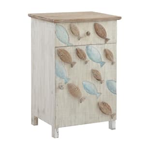 Boca Weathered Whitewashed 3D Fish Side Table with One Door and One Drawer
