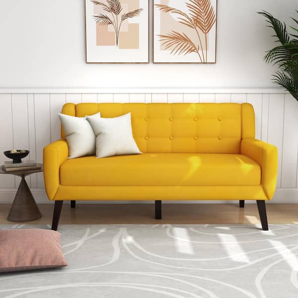 63 in. Straight Arm 2-Seater Sofa in Yellow