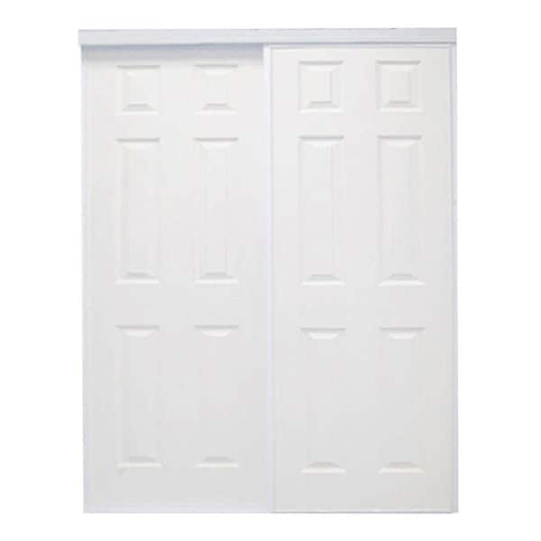 Contractors Wardrobe 60 in. x 96 in. Colonial White Prefinished Hardboard Panels Steel Framed Interior Sliding Closet Door
