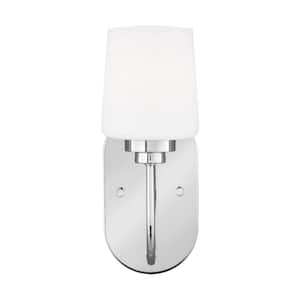 Windom 1-Light Chrome Contemporary Classic Wall Sconce Vanity Powder Room Light with Alabaster Glass and LED Light Bulb