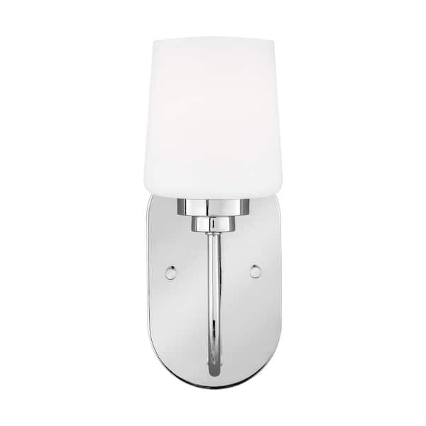 Generation Lighting Windom 1-Light Chrome Contemporary Classic Wall Sconce Vanity Powder Room Light with Alabaster Glass and LED Light Bulb