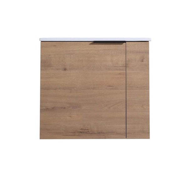 FUNKOL 22 in.Wx13 in.D x19.70 in.H In Imitative Oak Bathroom Vanity With White Ceramic Countertop Sink