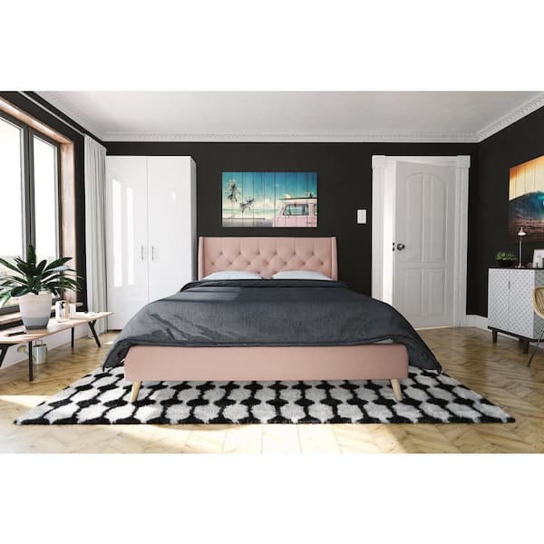 Novogratz Her Majesty Pink Linen Upholstered Queen Bed