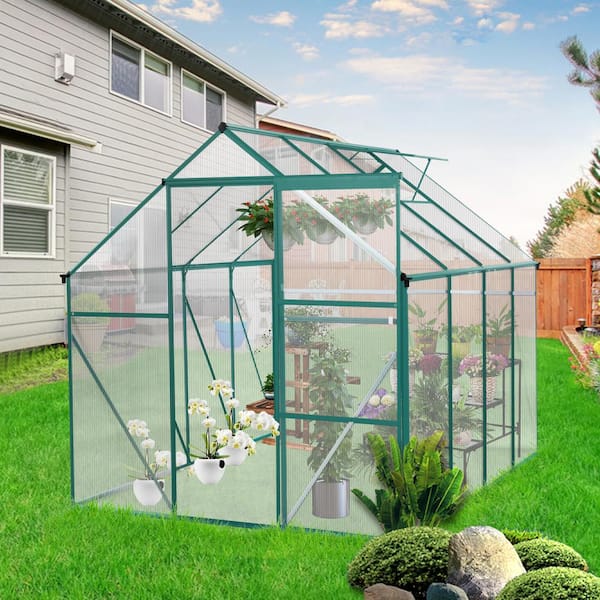 Unbranded 6 ft. x 8 ft. Aluminum Outdoor Heavy Duty Walk-in Greenhouse for 4-Seasons Backyard, Garden, Green