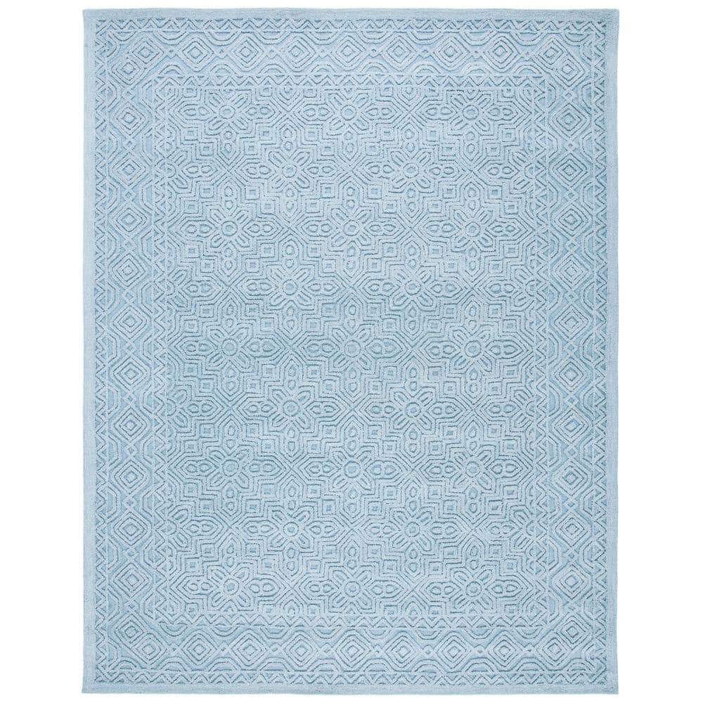 Handmade Blue Geometric Wool 8' x 10' Tufted Area Rug