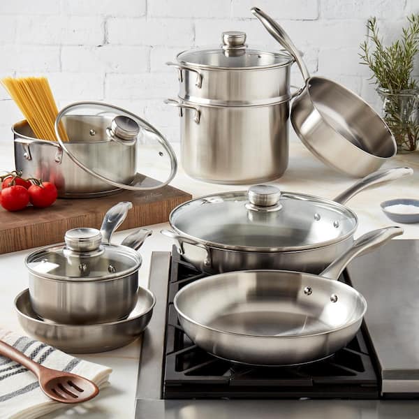 12 pc Induction Stainless Steel Cookware Kitchen Glass Lids Pot Pan Dinning  Set