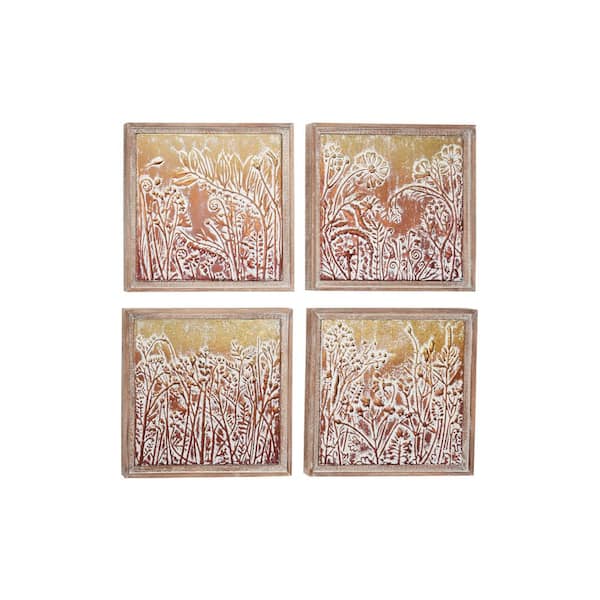 Litton Lane Gold Metal Eclectic Floral Wall Decor (Set of 4)