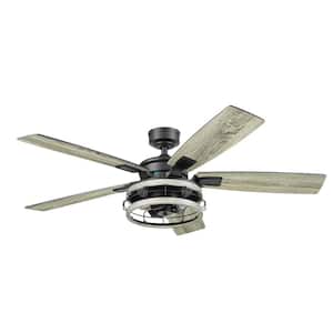 Carnegie 52 in. LED Oak Wood Caged Indoor Ceiling Fan with Remote Control, Dual Mounting Options & 5 Dual Finish Blades