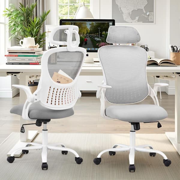 WONDER COMFORT Modern High Back Mesh Rolling Office Computer Desk Chair in Grey with Flip Up Arms for Home Office