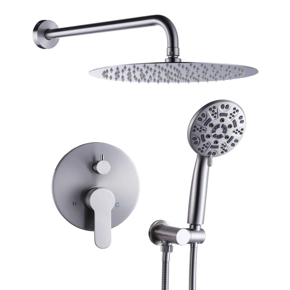 12" Brushed Nickel Wall Mounted Rain Shower System