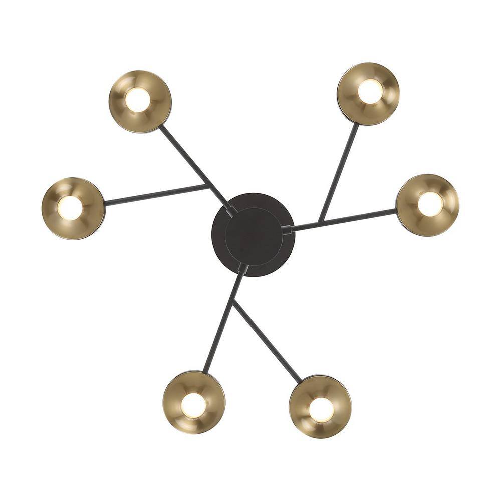 Torcia Black and Brass 12-Light LED Chandelier with Etched Glass Shades