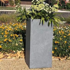Large 13.8 in. x 13.8 in. x 27.8 in. Cement Lightweight Concrete Tall Planter
