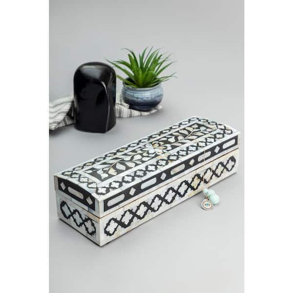 GAURI KOHLI Jodhpur Mother of Pearl Decorative Box - Black 12 in.