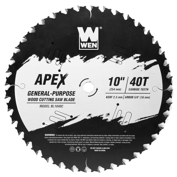 WEN Apex 10 in. 40-Tooth Carbide-Tipped General-Purpose Industrial-Grade Woodworking Saw Blade with Cool-Cut Coating