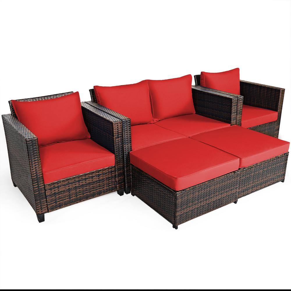 Brown 5-Piece Wicker Metal Outdoor Section Set with Red Cushions price history on PriceWatchPro