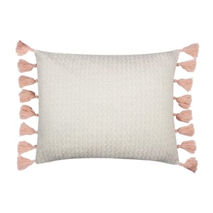 Fiori Cream, Tan, Coral Pink Texture Slub 16 in. x 20 in. Throw Pillow