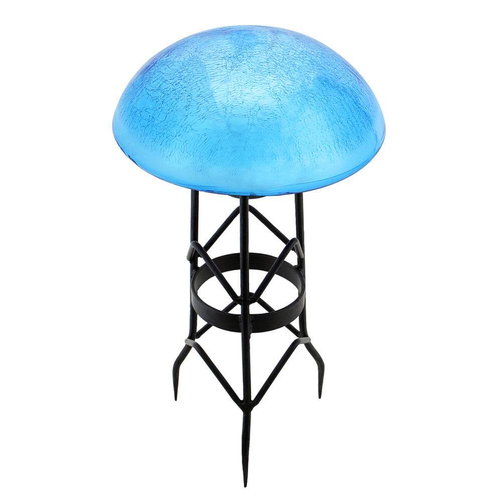 Teal Crackle Glass Garden Toadstool Gazing Ball, 9 Inch