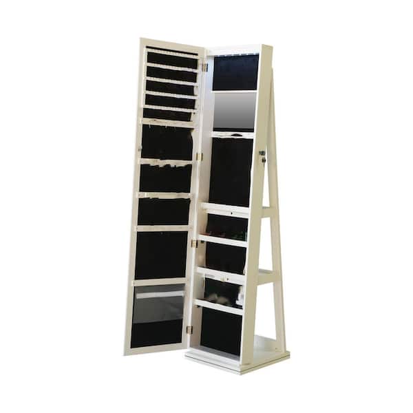 Unbranded 360° Swivel White Wood Jewelry Cabinet With LED Light and Full Length Mirror for Jewelry Decor, Ring