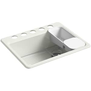 Riverby Undermount Cast Iron 27 in. 5-Hole Single Bowl Kitchen Sink Kit in Dune