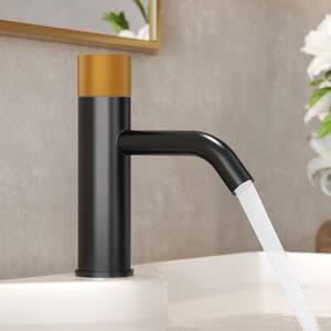 7 in. Height Low-Arc Single Handle Single Hole Vessel Sink Faucet w/ Spot Resist in Matte Black and Gold Drain Included