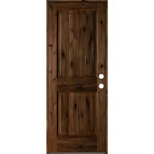 30 in. x 80 in. Rustic Knotty Alder Square Top V-Grooved Provincial Stain Left-Hand Wood Single Prehung Front Door