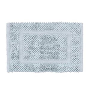 Sophie Border Clear Pale Blue 20 in. x 32 in. Cotton Textured Bath Mat