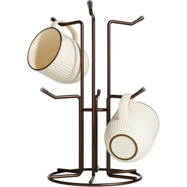 Unbranded Mug Holder for Large Cups for Counter with 6 Hooks, Free Standing Mug Rack in Brown