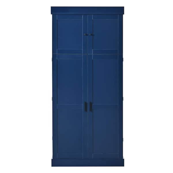XUJMK 35 in. W x 18 in. D x 77 in. H Blue Linen Cabinet, Storage