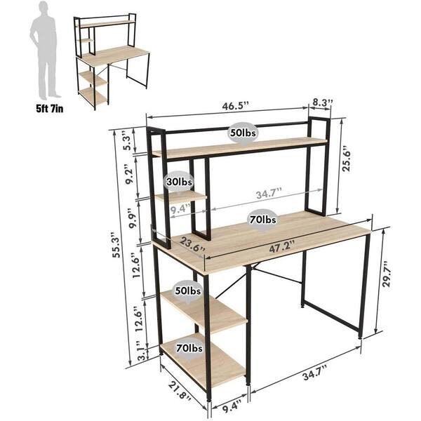 Nost & Host Computer Desk with Hutch and Shelves 47 Inch, Adjustable  Storage Bookshelf Home Office Study Working Table Workstation for Small  Space and