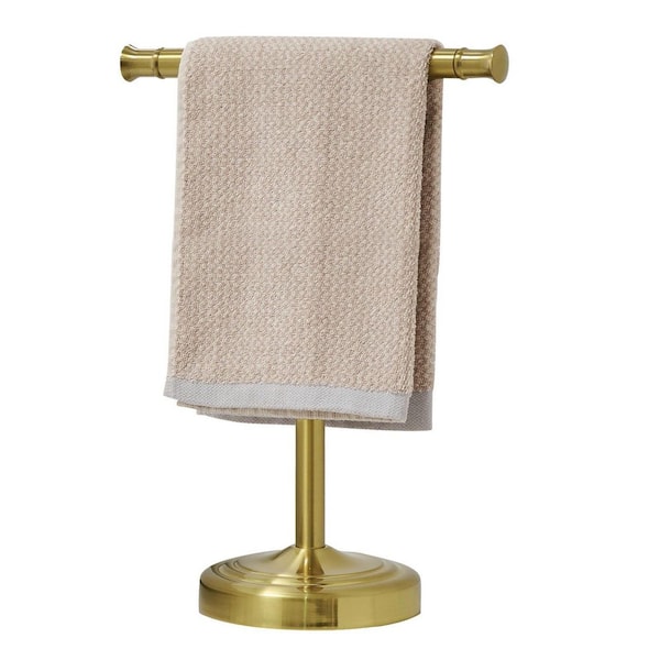 13 in. Freestanding Bath Towel Holder in Brushed Gold Finish, Bathroom Kitchen Vanity Countertop T-Shape Towel Rack