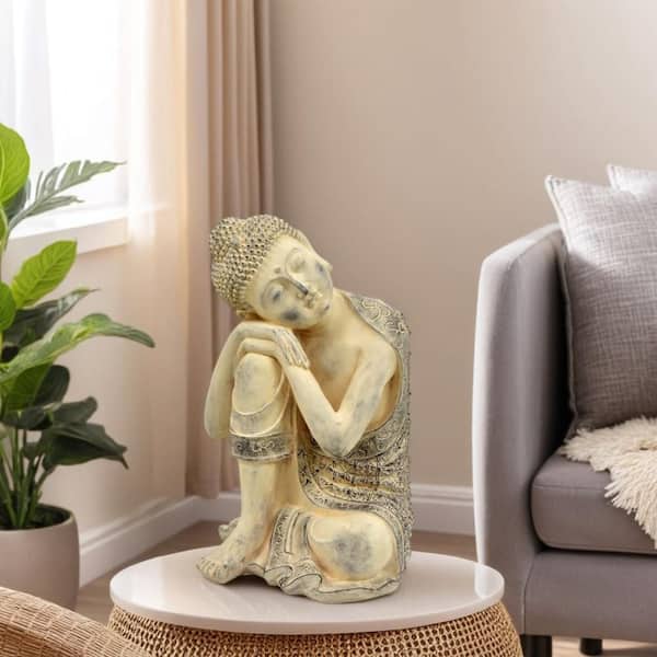 Decorative Antique Beige 9.5 in. x 13.75 in. Resin Resting Buddha Figurine