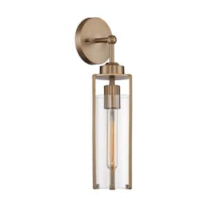 Marina 4.75 in. 1-Light Burnished Brass Wall Sconce with Clear Glass Shade