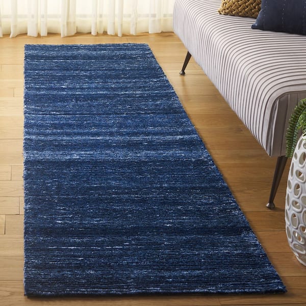 Mirage 2 ft. x 8 ft. Blue Gradient Striped Solid Runner Rug