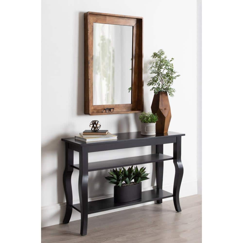 Medium Wood Rectangular Wall Mirror with Shelf