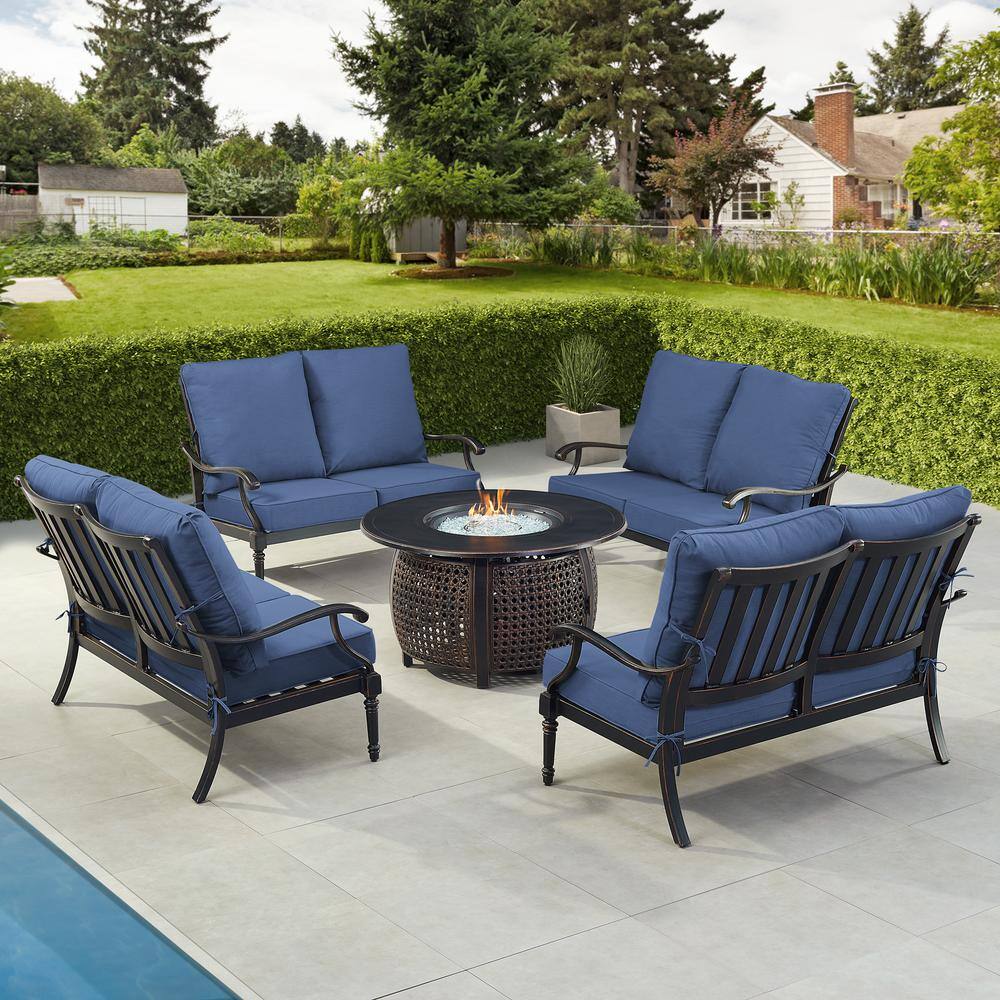 Black 5-Piece Aluminum Patio Fire Pit Set with Red Cushions price history on PriceWatchPro
