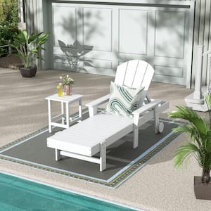 Laguna White 2-Piece Fade Resistant Plastic Outdoor Adirondack Reclining Portable Chaise Lounge Armchair and Table Set