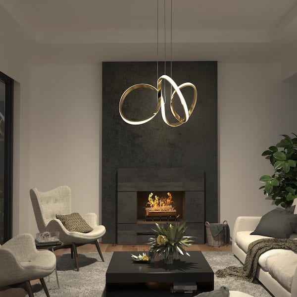 Artika Swirl 30-Watt 1 Light Gold Modern Integrated LED Pendant Light Fixture for Dining Room or Kitchen