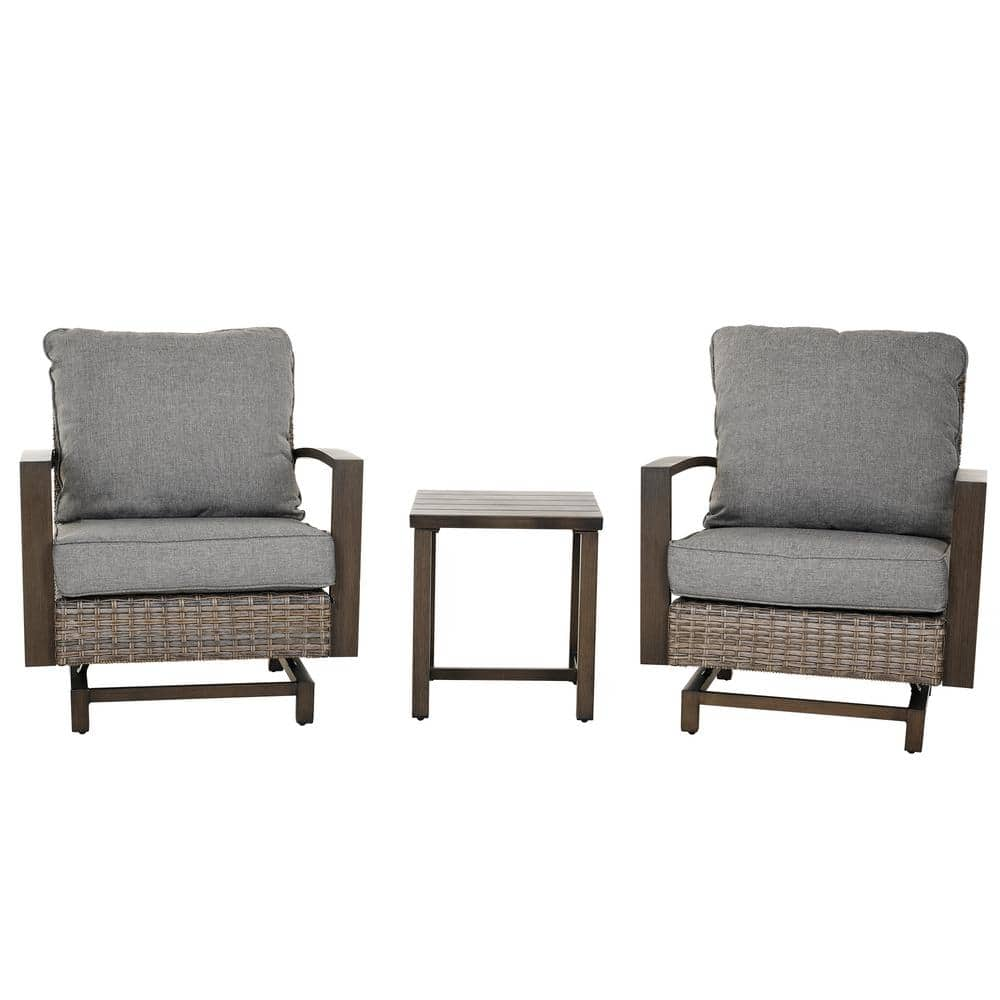 3-Piece Wicker Outdoor Bistro Set Single Sofa Chairs Side Table Set with Gray Cushions -  Mondawe, MO5410100000001