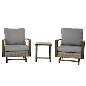 3-Piece Wicker Outdoor Bistro Set Single Sofa Chairs Side Table Set with Gray Cushions
