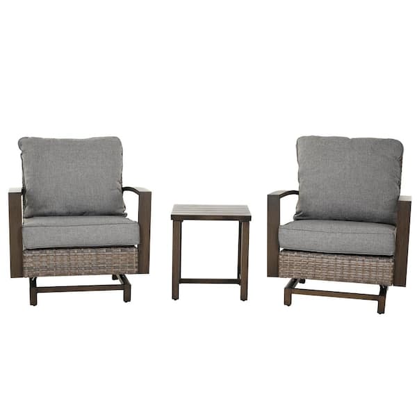 Mondawe 3-Piece Wicker Outdoor Bistro Set Single Sofa Chairs Side Table Set with Gray Cushions