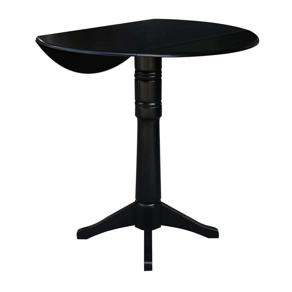 Black Round Extendable Wood Bar Height Pedestal Table