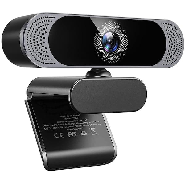 EKIEUDL Full HD 4K USB Webcam with Autofocus and Dual Mic in Black (1-Pack)