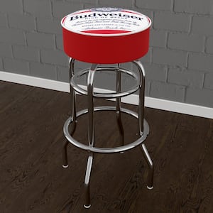 Budweiser Label Design 31 in. Red Backless Metal Bar Stool with Vinyl Seat