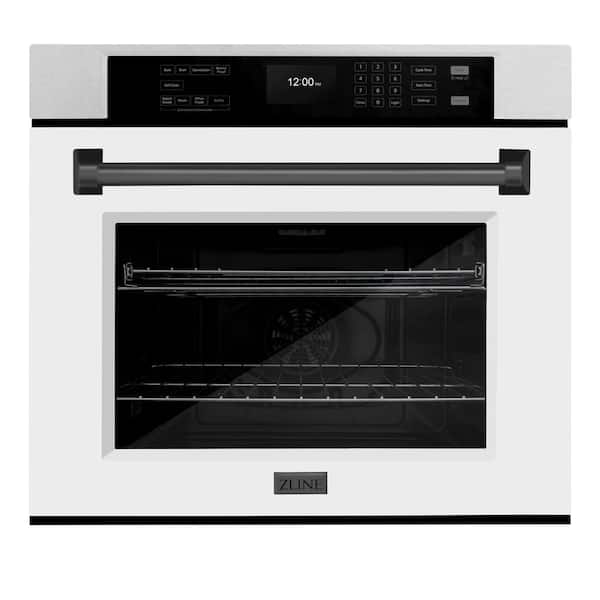 ZLINE Kitchen and Bath 30 in. Autograph Single Wall Oven with Air Fry and Self Clean in Satin Steel with White Doors and Black Handle