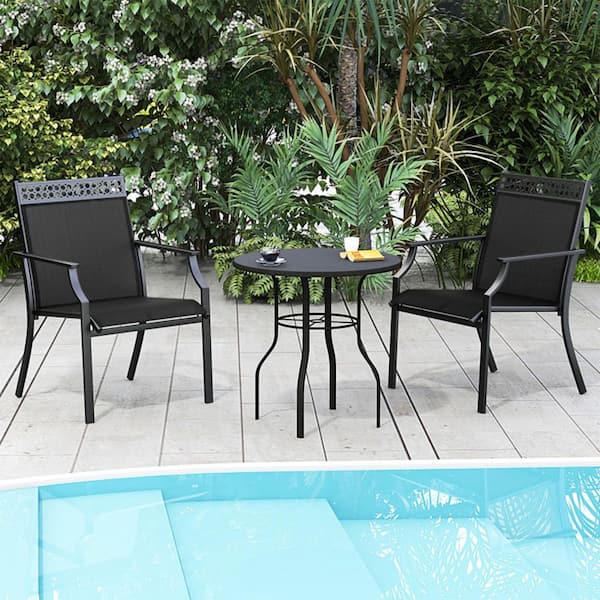 Set of 2 Sturdy Metal Frame Patio Outdoor Dining Chair with Breathable Fabric in Black