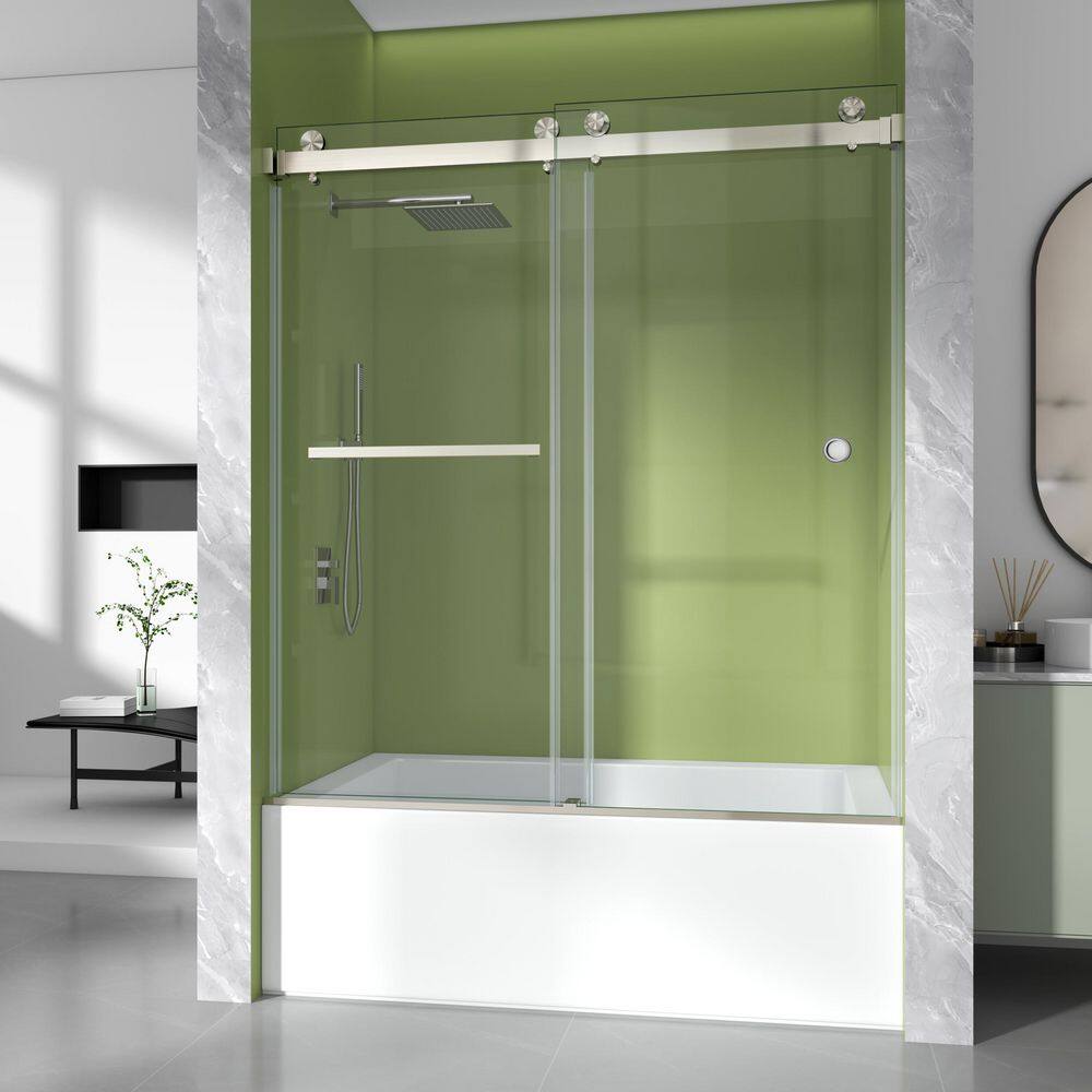56-61 in. W x 66 in. H Double Sliding Frameless Tub Door in Brushed Nickel with 3/8 in. Clear SGCC Tempered Glass price history on PriceWatchPro